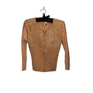 Sagaie Gold Shimmer Beaded Dress Sweater Blouse Women’s Sz T4, Zipper